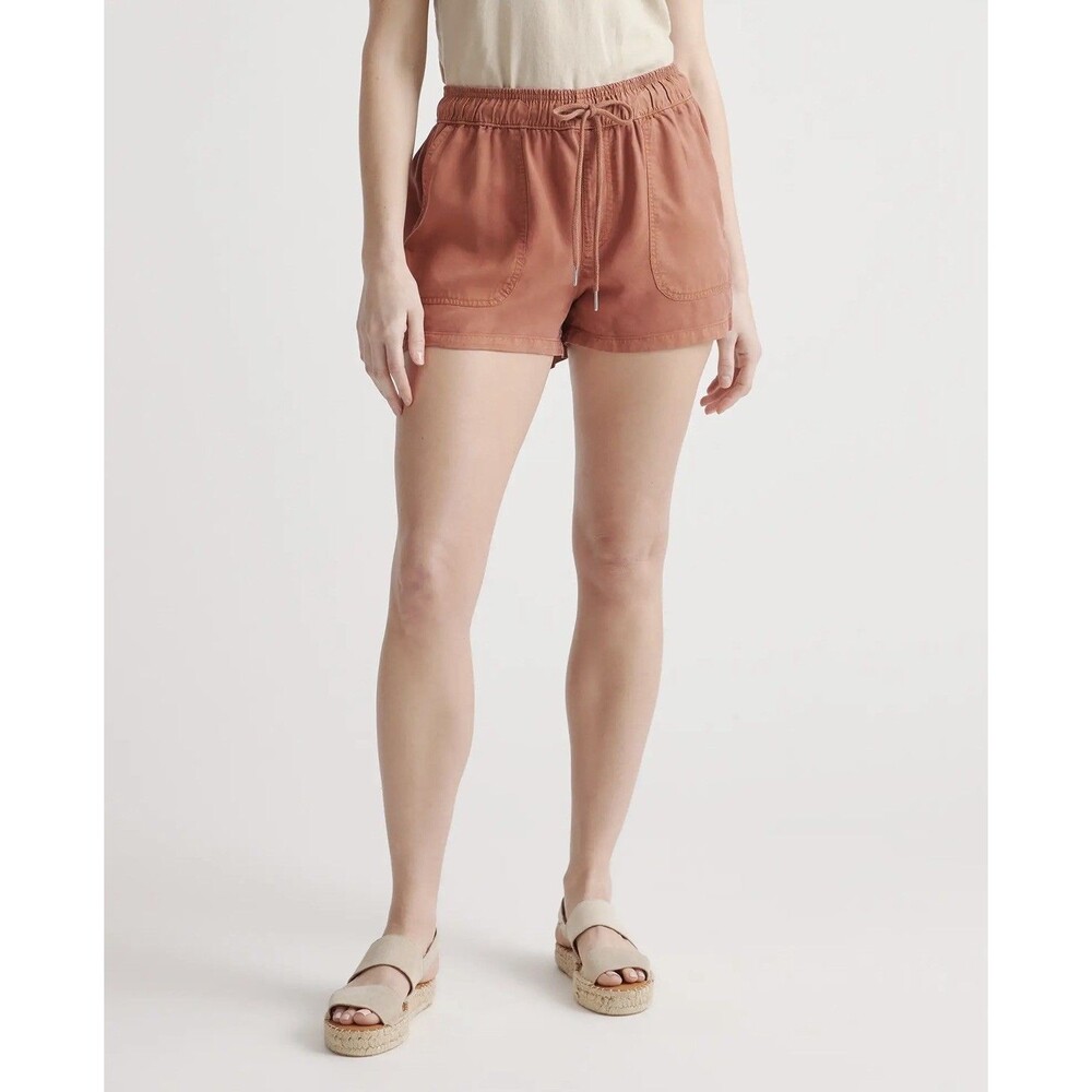 Quince Vintage Wash Tencel Utility Shorts Size M Terracotta Drawstring Elastic